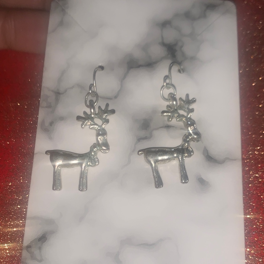 Silver Reindeer Dangle Earrings